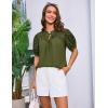 imageGRACE KARIN Womens Dressy Casual Tops Puff Sleeve Drawstring Summer Shirts Hollow Out Eyelet Embroidery V Neck BlouseOlive Green