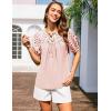 imageGRACE KARIN Womens Dressy Casual Tops Puff Sleeve Drawstring Summer Shirts Hollow Out Eyelet Embroidery V Neck BlousePink