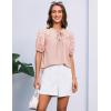 imageGRACE KARIN Womens Dressy Casual Tops Puff Sleeve Drawstring Summer Shirts Hollow Out Eyelet Embroidery V Neck BlousePink