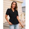 imageGRACE KARIN Womens Summer Tops V Neck Short Sleeve Tie Front Blouses Peplum Babydoll TopBlack