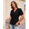 imageGRACE KARIN Womens Summer Tops V Neck Short Sleeve Tie Front Blouses Peplum Babydoll TopBlack