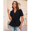imageGRACE KARIN Womens Summer Tops V Neck Short Sleeve Tie Front Blouses Peplum Babydoll TopBlack