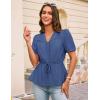 imageGRACE KARIN Womens Summer Tops V Neck Short Sleeve Tie Front Blouses Peplum Babydoll TopBlue