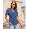imageGRACE KARIN Womens Summer Tops V Neck Short Sleeve Tie Front Blouses Peplum Babydoll TopBlue