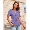 imageGRACE KARIN Womens Summer Tops V Neck Short Sleeve Tie Front Blouses Peplum Babydoll TopLilac