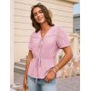 imageGRACE KARIN Womens Summer Tops V Neck Short Sleeve Tie Front Blouses Peplum Babydoll TopPink