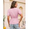 imageGRACE KARIN Womens Summer Tops V Neck Short Sleeve Tie Front Blouses Peplum Babydoll TopPink