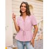 imageGRACE KARIN Womens Summer Tops V Neck Short Sleeve Tie Front Blouses Peplum Babydoll TopPink