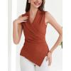imageGRACE KARIN Womens Wrap V Neck Casual Work Tops Sleeveless Office Dressy Summer Blouse Asymmetrical Elegant ShirtsBrick Red