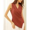 imageGRACE KARIN Womens Wrap V Neck Casual Work Tops Sleeveless Office Dressy Summer Blouse Asymmetrical Elegant ShirtsBrick Red