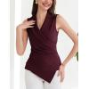 imageGRACE KARIN Womens Wrap V Neck Casual Work Tops Sleeveless Office Dressy Summer Blouse Asymmetrical Elegant ShirtsBurgundy