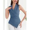 imageGRACE KARIN Womens Wrap V Neck Casual Work Tops Sleeveless Office Dressy Summer Blouse Asymmetrical Elegant ShirtsGrey Blue