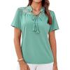 imageGRACE KARIN 2025 Womens Lace Elegant Tops Tie V Neck Short Sleeve Shirts BlouseLight Green