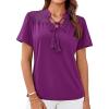 imageGRACE KARIN 2025 Womens Lace Elegant Tops Tie V Neck Short Sleeve Shirts BlousePurple