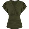 imageGRACE KARIN 2025 Womens Tops Summer Wrap Blouse V Neck Ruffle Sleeve Dressy Casual Top Ruched TShirtsArmy Green