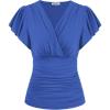 imageGRACE KARIN 2025 Womens Tops Summer Wrap Blouse V Neck Ruffle Sleeve Dressy Casual Top Ruched TShirtsBlue