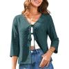 imageGRACE KARIN Womens 2025 Tie Ftont Cropped Cardigan 34 Sleeve Lightweight HollowedOut Eyelet ShrugDark Green