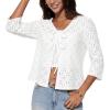 imageGRACE KARIN Womens 2025 Tie Ftont Cropped Cardigan 34 Sleeve Lightweight HollowedOut Eyelet ShrugWhite