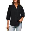 imageGRACE KARIN Womens Dressy Casual Tops 34 Sleeve Business Work Blouses Hollow Out Embroidery Button Down ShirtsBlack
