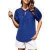 imageGRACE KARIN Womens Dressy Casual Tops Puff Sleeve Drawstring Summer Shirts Hollow Out Eyelet Embroidery V Neck BlouseRoyal Blue