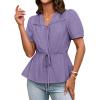 imageGRACE KARIN Womens Summer Tops V Neck Short Sleeve Tie Front Blouses Peplum Babydoll TopLilac