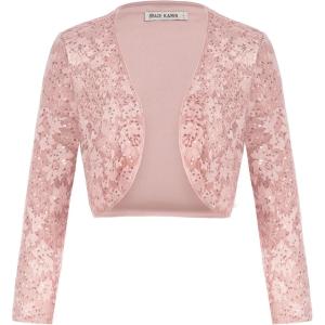 imageGRACE KARIN Sequin Jacket for Womens 34 Sleeve Open Front Floral Lace Party Crop Cardigan Bolero Shrug Pink S