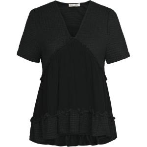 imageGRACE KARIN Short Sleeve Blouse for Women 2025 Casual VNeck Ruffle TopsBlack