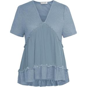 imageGRACE KARIN Short Sleeve Blouse for Women 2025 Casual VNeck Ruffle TopsLight Blue