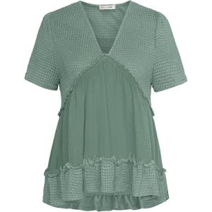 imageGRACE KARIN Short Sleeve Blouse for Women 2025 Casual VNeck Ruffle TopsLight Green
