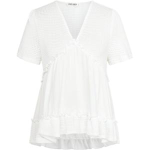 imageGRACE KARIN Short Sleeve Blouse for Women 2025 Casual VNeck Ruffle TopsWhite