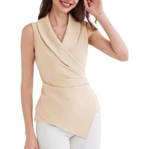 imageGRACE KARIN Womens Wrap V Neck Casual Work Tops Sleeveless Office Dressy Summer Blouse Asymmetrical Elegant ShirtsApricot
