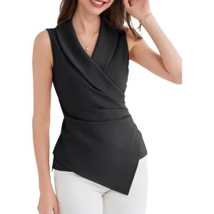 imageGRACE KARIN Womens Wrap V Neck Casual Work Tops Sleeveless Office Dressy Summer Blouse Asymmetrical Elegant ShirtsBlack