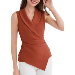 imageGRACE KARIN Womens Wrap V Neck Casual Work Tops Sleeveless Office Dressy Summer Blouse Asymmetrical Elegant ShirtsBrick Red
