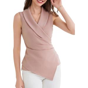 imageGRACE KARIN Womens Wrap V Neck Casual Work Tops Sleeveless Office Dressy Summer Blouse Asymmetrical Elegant ShirtsPink