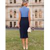 imageGRACE KARIN 2025 Summer Womens Lightweight Color Block Business Work Dress Sleeveless Double Breasted Bodycon Midi DressLight Bluenavy Blue