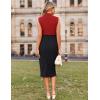 imageGRACE KARIN 2025 Summer Womens Lightweight Color Block Business Work Dress Sleeveless Double Breasted Bodycon Midi DressRedblack