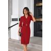 imageGRACE KARIN Womens Work Dress 34 Sleeve V Neck Bodycon Sheath Dress Zipper Up Office Business Dresses with BeltDark Red