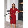 imageGRACE KARIN Womens Work Dress 34 Sleeve V Neck Bodycon Sheath Dress Zipper Up Office Business Dresses with BeltDark Red