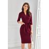 imageGRACE KARIN Womens Work Dresses V Neck 34 Sleeve Back Zipper Tie Waist Bodycon Dress Office Cocktail Dress with PocketsBurgundy