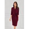 imageGRACE KARIN Womens Work Dresses V Neck 34 Sleeve Back Zipper Tie Waist Bodycon Dress Office Cocktail Dress with PocketsBurgundy