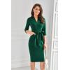 imageGRACE KARIN Womens Work Dresses V Neck 34 Sleeve Back Zipper Tie Waist Bodycon Dress Office Cocktail Dress with PocketsDark Green