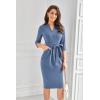 imageGRACE KARIN Womens Work Dresses V Neck 34 Sleeve Back Zipper Tie Waist Bodycon Dress Office Cocktail Dress with PocketsDusty Blue