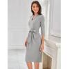 imageGRACE KARIN Womens Work Dresses V Neck 34 Sleeve Back Zipper Tie Waist Bodycon Dress Office Cocktail Dress with PocketsGray