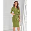 imageGRACE KARIN Womens Work Dresses V Neck 34 Sleeve Back Zipper Tie Waist Bodycon Dress Office Cocktail Dress with PocketsOlive Green