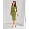 imageGRACE KARIN Womens Work Dresses V Neck 34 Sleeve Back Zipper Tie Waist Bodycon Dress Office Cocktail Dress with PocketsOlive Green