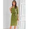 imageGRACE KARIN Womens Work Dresses V Neck 34 Sleeve Back Zipper Tie Waist Bodycon Dress Office Cocktail Dress with PocketsOlive Green