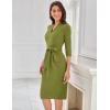 imageGRACE KARIN Womens Work Dresses V Neck 34 Sleeve Back Zipper Tie Waist Bodycon Dress Office Cocktail Dress with PocketsOlive Green