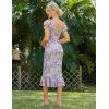 imageWomens Summer Floral Midi Dress Wedding Guest Party Dress Mermaid Bodycon Mesh Ruffle DressApricot Light Purple Flower