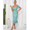 imageWomens Summer Floral Midi Dress Wedding Guest Party Dress Mermaid Bodycon Mesh Ruffle DressBlue Green Flower