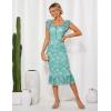 imageWomens Summer Floral Midi Dress Wedding Guest Party Dress Mermaid Bodycon Mesh Ruffle DressBlue Green Flower